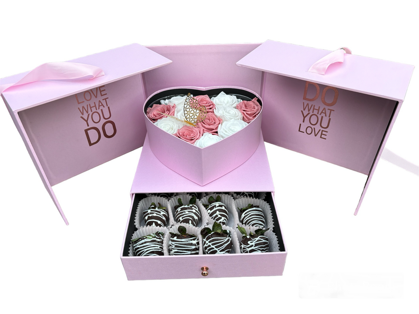 Box of Roses and Strawberry Dipped in Chocolate