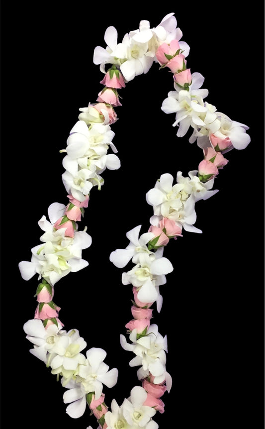 Pink and white lei