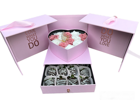 Box of Roses and Strawberry Dipped in Chocolate